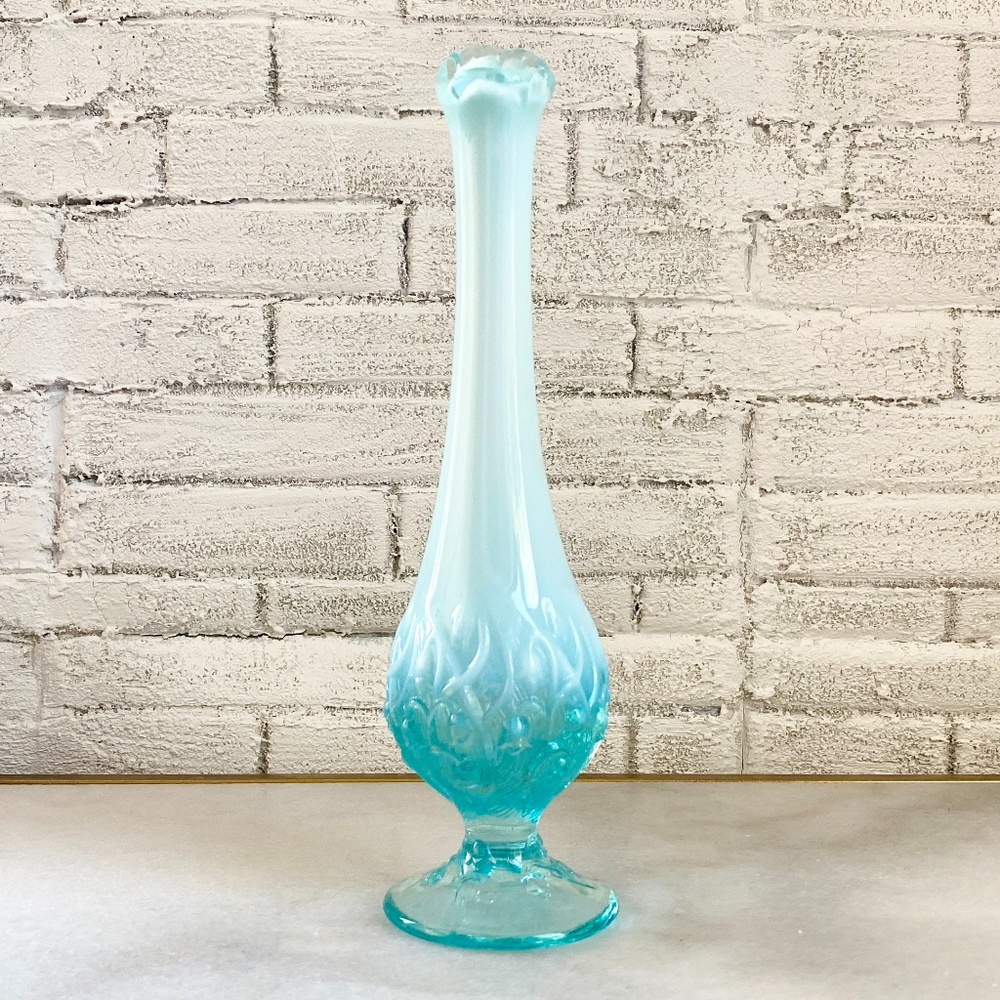 Blue Fenton Glass Bud Vase